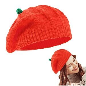🎃 Women's Pumpkin Decor Halloween Knitted French Style Cute Beret Hat NEW